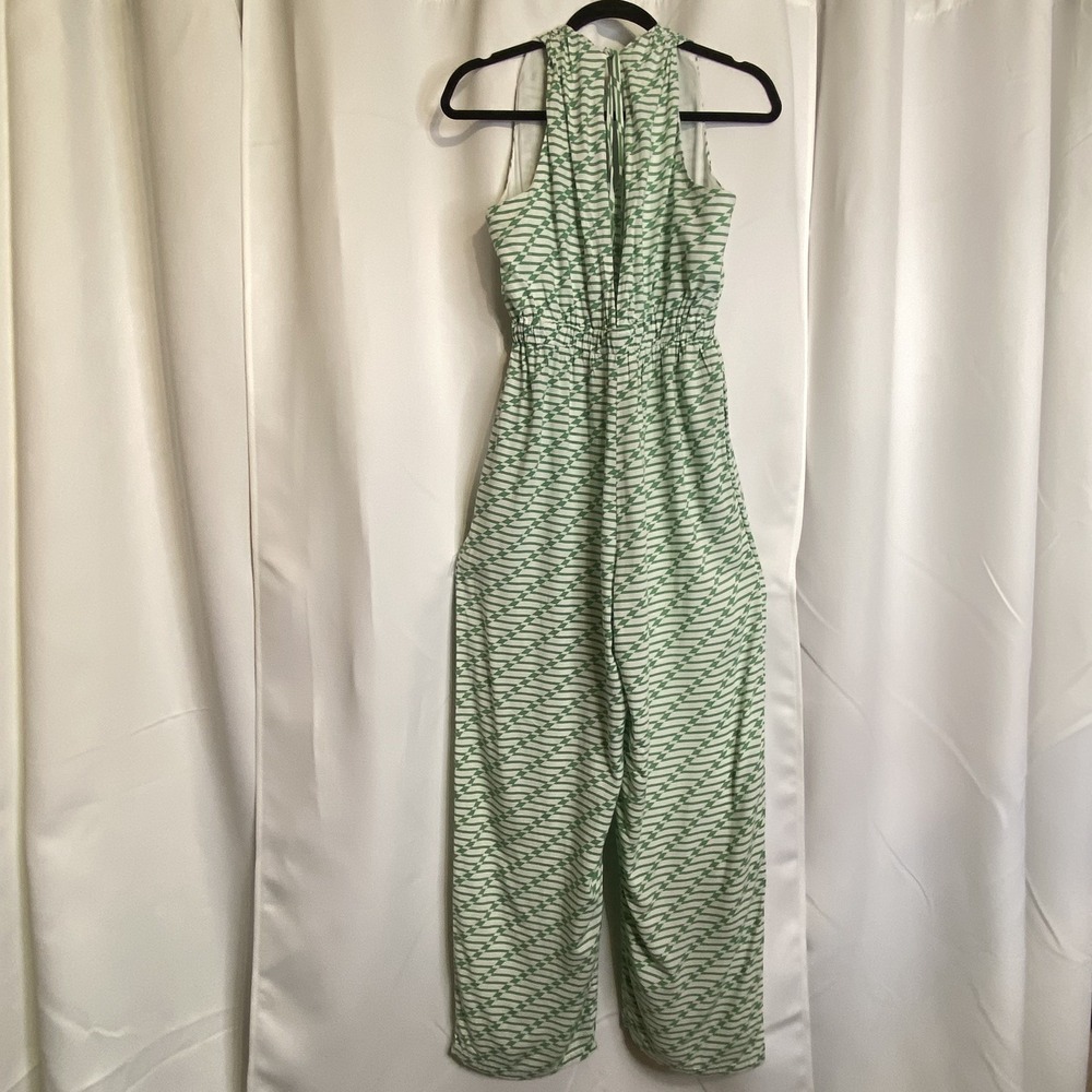 Ava Sky Green White Geometric Women Jumpsuit Small Jumper Jorja Green Ladder NWT - Picture 4 of 10